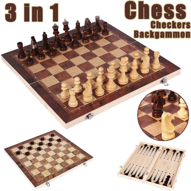 Board Game Zenith - 3-in-1 schaakbord, opvouwbaar houten draagbaar schaakspelbord,