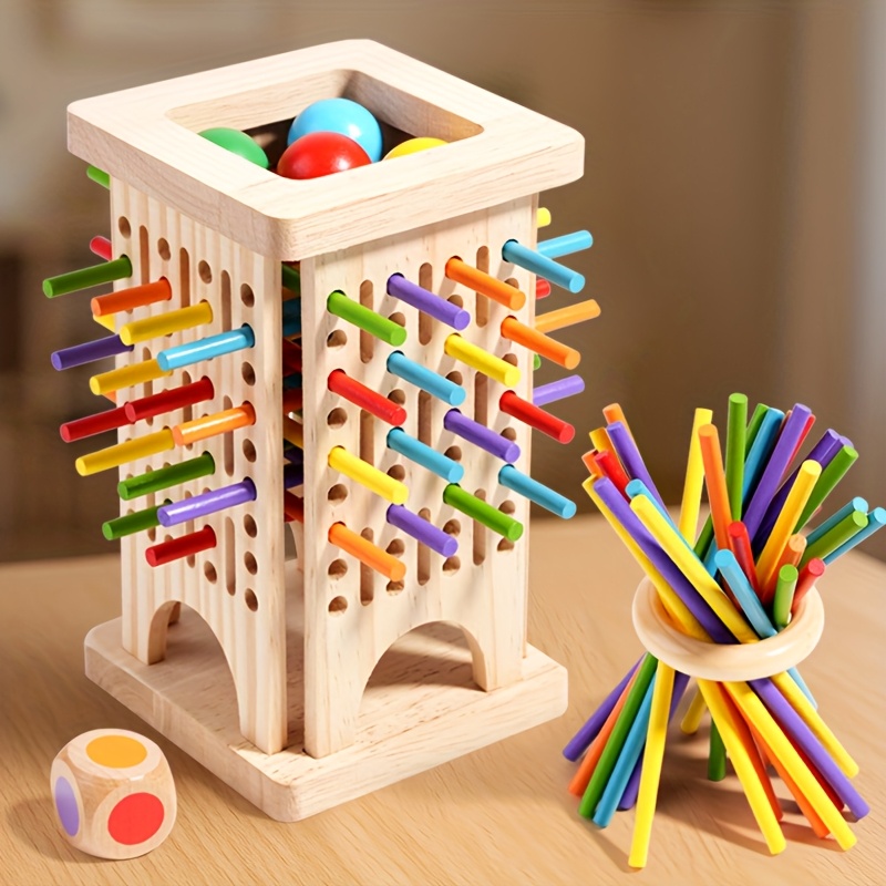 Board Game Family - Montessori Houten Bordspel Kleurrijke Stokken Dobbelstenen